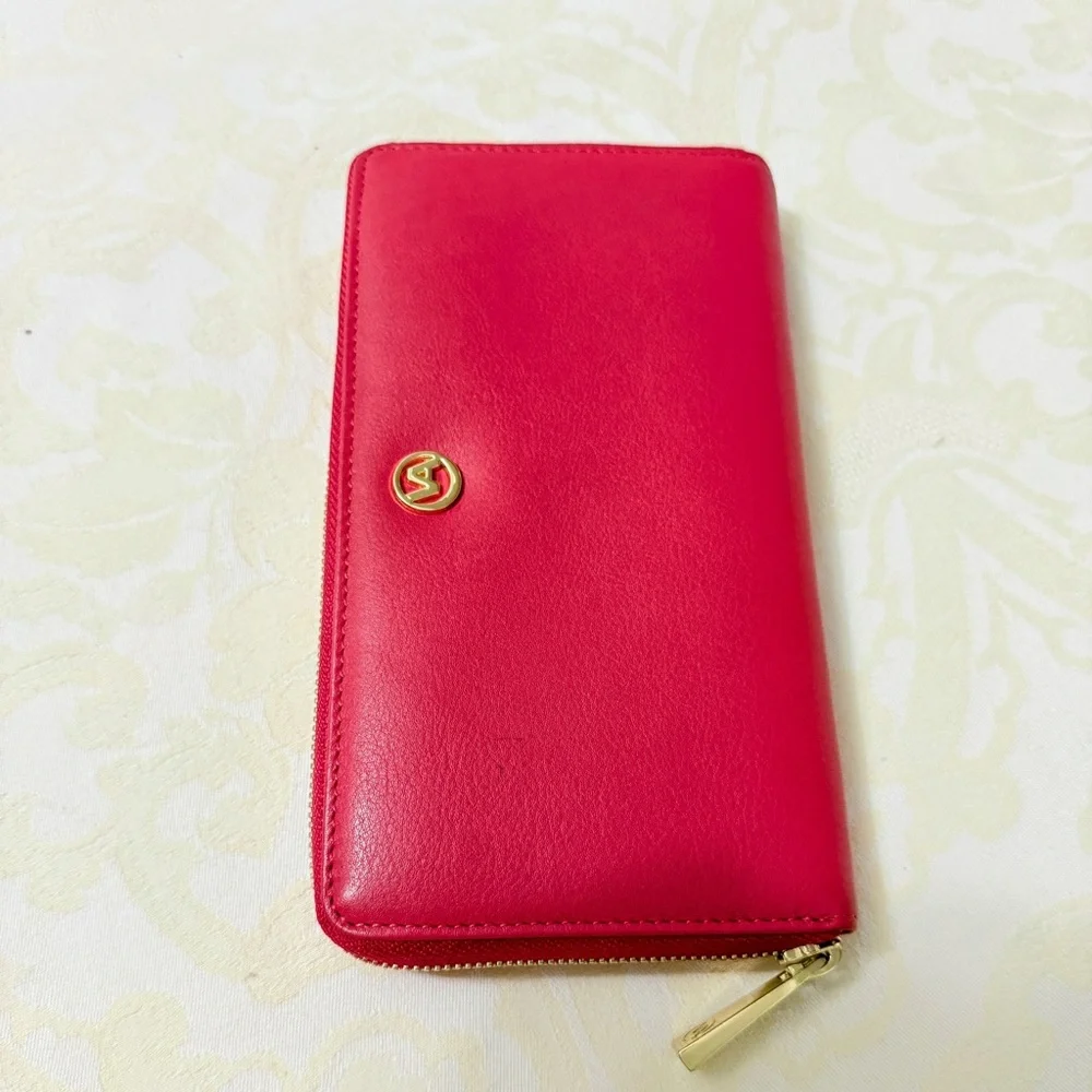 Valentina Red Italian Leather Zip Around Accordion Wallet Made in Italy